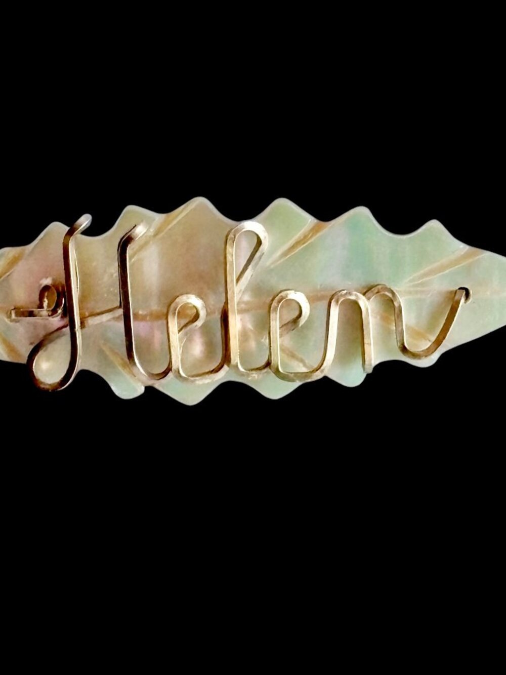 Mother of Pearl MOP & Gold Tone Wire Brooch Pin Helen